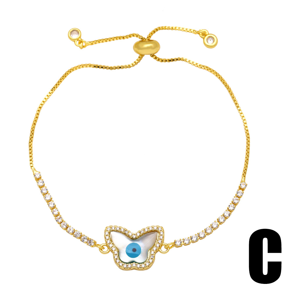 Fashion Round Butterfly Copper Plating Inlay Zircon Bracelets 1 Piece