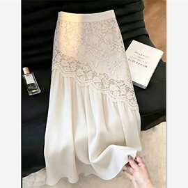 白色蕾丝拼接半身裙女2026夏季流行新款高腰显瘦时尚气质长裙子无