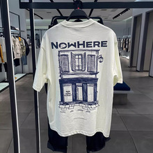 原创设计2024新款男装夏季白色圆领ins美式印花感休闲上衣短袖t恤