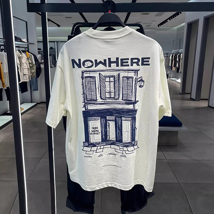 原创设计2024新款男装夏季白色圆领ins美式印花感休闲上衣短袖t恤