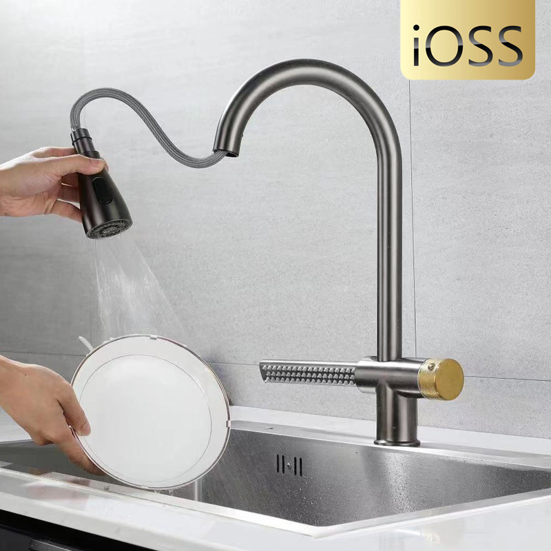 Factory direct European-style single-hole hot and cold vegetable basin faucet waterfall water withdrawal telescopic pipe sink faucet