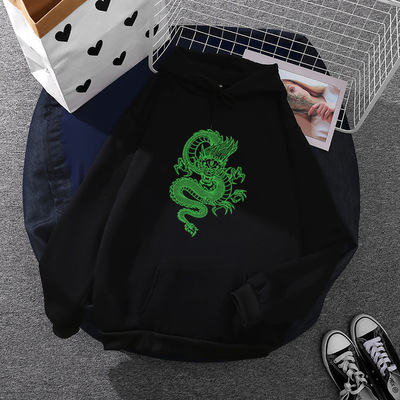 wish春季绿龙跨境外贸宽松Hoodies 现货代贴面单一件LOGO定制