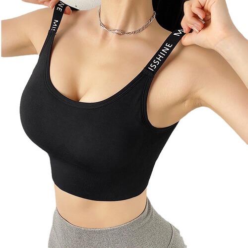 Meixi clothing sports bra women's running shockproof push-up yoga bra letter shoulder straps professional fitness bra