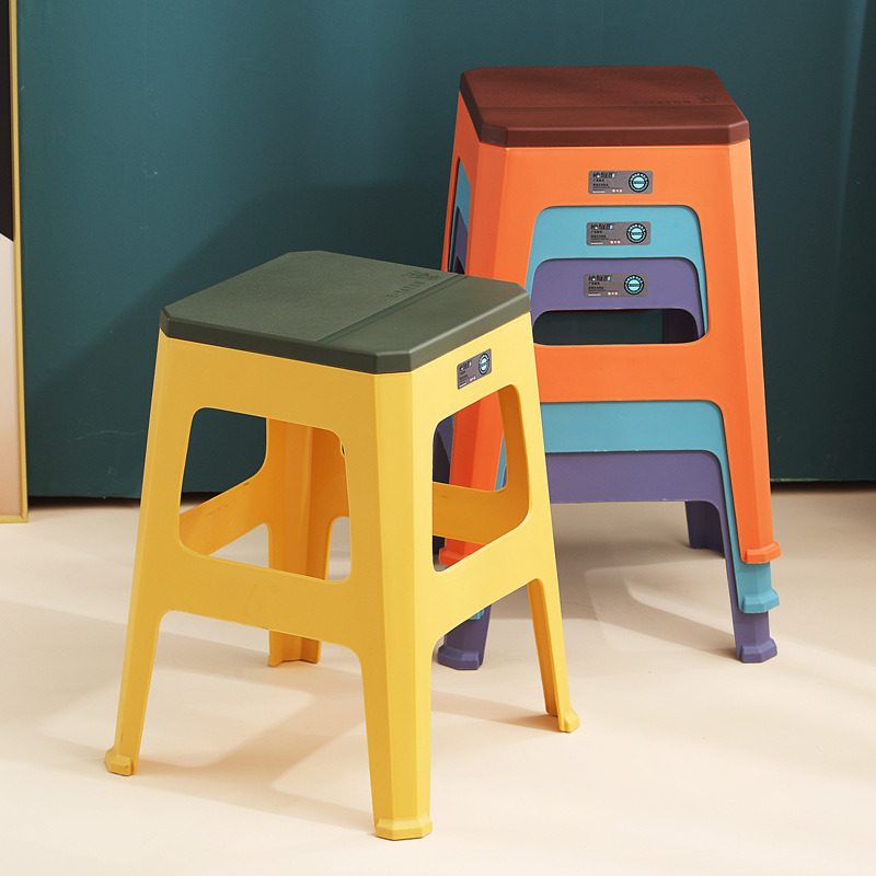 加厚塑料凳子时尚现代简约方凳家居办公成人椅子可叠放小方凳批发
