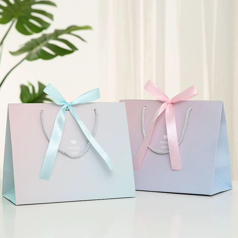 Ins Style Двухцветная Подарочная сумка с градиентом Магазин одежды Сумочка в наличии Упаковочная сумка Лента Бант Бумажный пакет