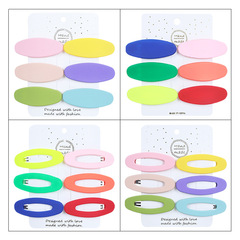 韓版兒童5公分金屬橢圓BB夾塑料髮夾女磨砂熒光彩色邊夾碎髮夾子