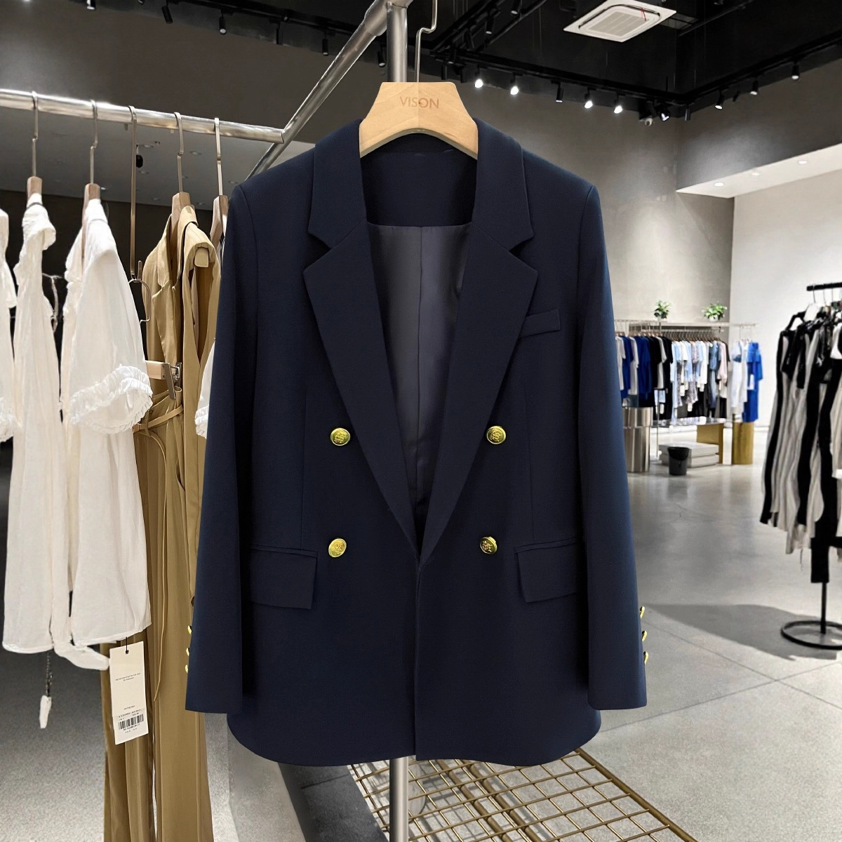 In Stock 1115 Autumn/Winter New Plus-Size Women's Clothing New Navy Blue High-End Blazer for Plus-Size Women with Added Cotton Lining