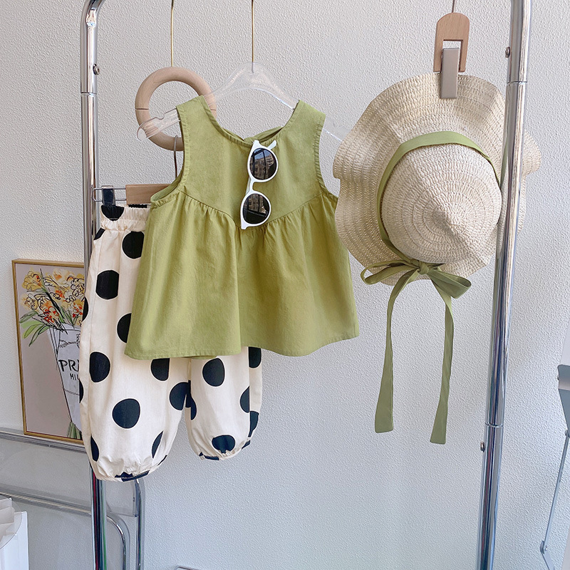 Girls Suit 2025 New Summer Clothes Korean Style Fashionable Baby Girl Vest + Polka Dot Shorts Two-Piece Set for Children 6520