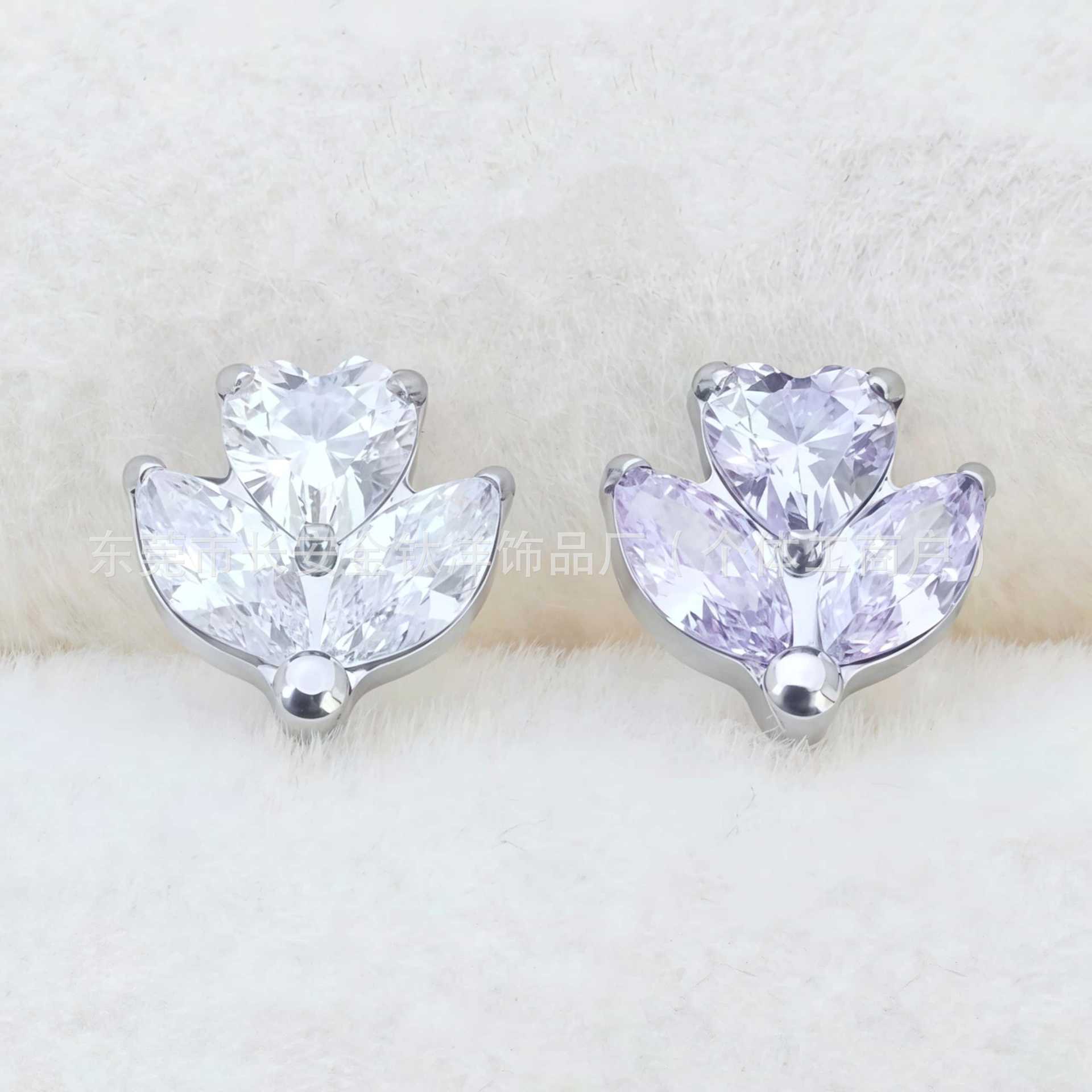 F136 Titanium Heart-Shaped Marquise Zircon Labret Stud Lip Piercing Nose Stud Ear Bone Stud G23 Titanium Alloy Body Jewelry detail image 4