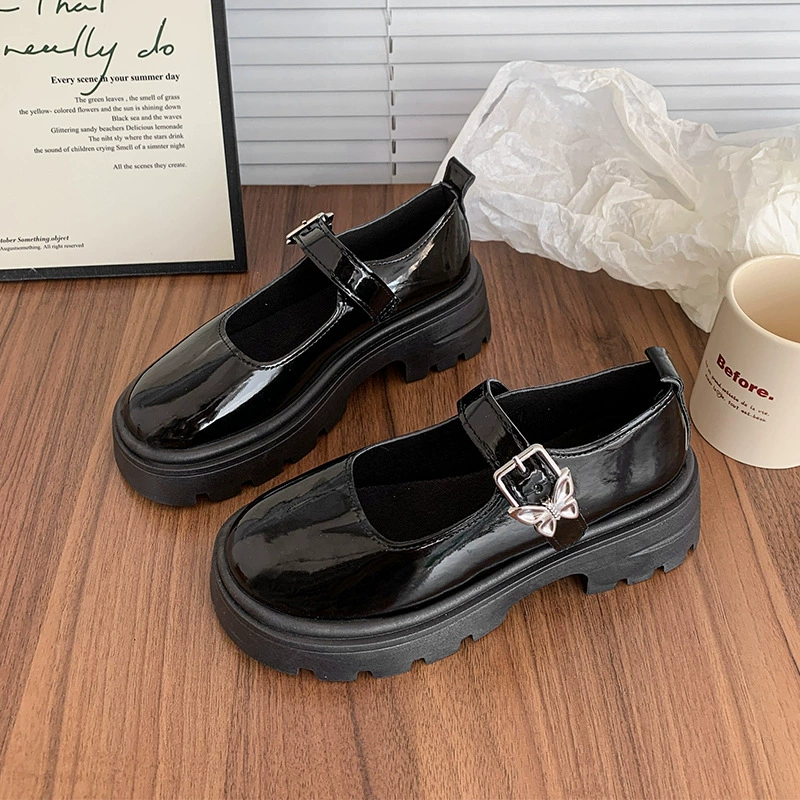 Женские лоферы в британском стиле на толстом каблуке и толстой подошве с пряжкой-бабочкой, новые летние туфли Мэри Джейн с юбкой и круглым носком