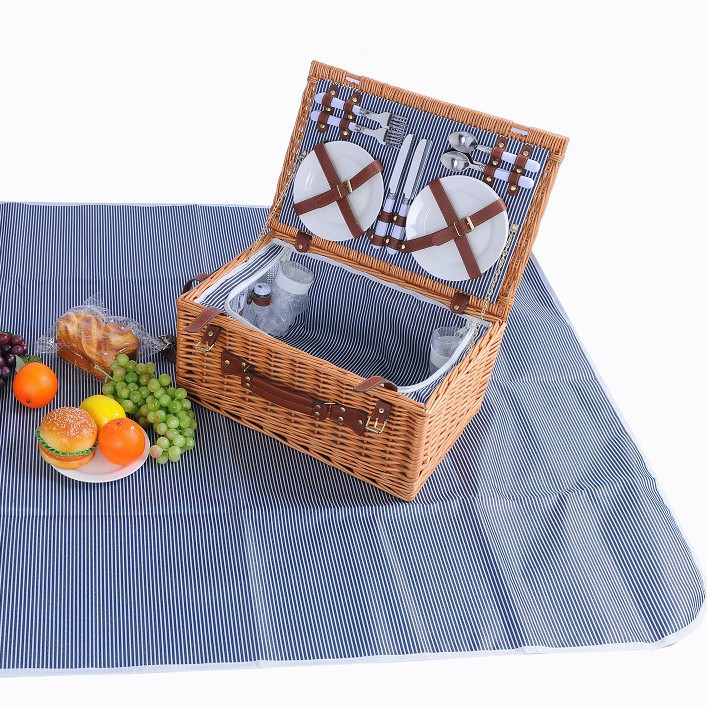 Cestas de comidas de sauce cuadrado personalizadas con bolsas de aislamiento térmico almohadillas de picnic tejidas a mano para cestas de suministros al aire libre se pueden producir muestras