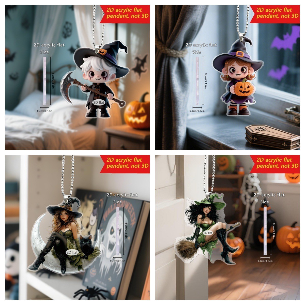 Transfronterizo nuevo Halloween calabaza linterna hoz araña 2D plano acrílico mochila colgante de coche llavero