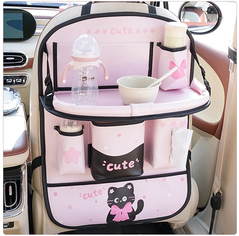 Car-Mounted Small Table, Foldable Car Trash Can, Storage Bag, Cartoon Creative Car Seat Back Dining Table Storage Hanging Bag
