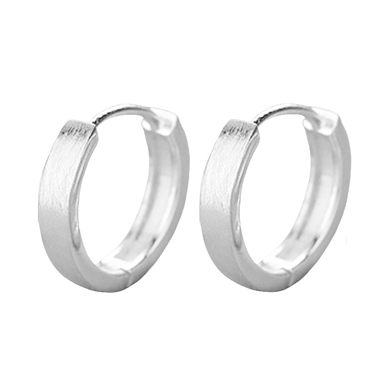 Brushed Matte Silver Hoop Earrings For Men And Women Simple Style_voghion.com