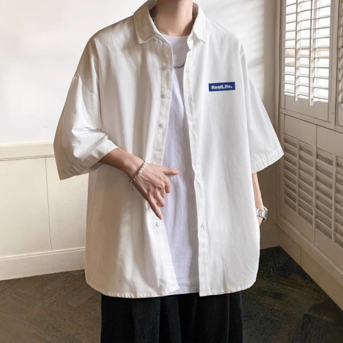Summer thin men's sporty casual short-sleeve shirt, Hong Kong-style Japanese casual half-sleeve top coat, trendy brand for boys