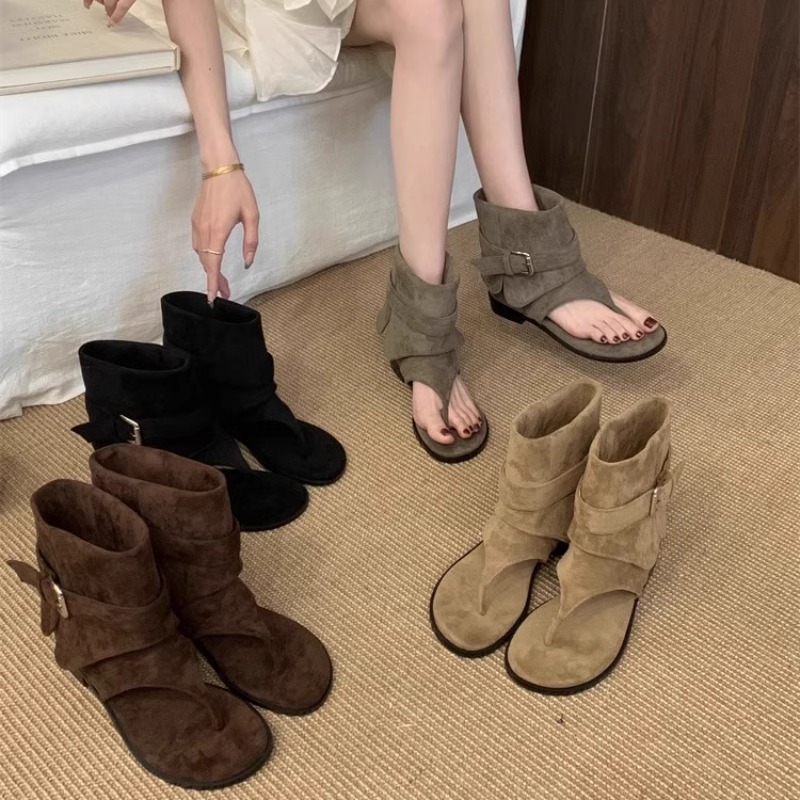 Trendy Niche Blogger Style Personality Breathable Roman Sandals Women's Casual Flip-Flops Flat Short Boots Sandals