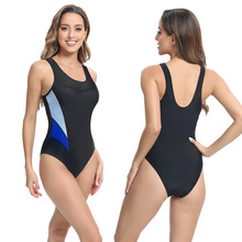2025亚马逊时尚新款网纱拼接连体紧身三角运动竞速外贸跨境泳衣女