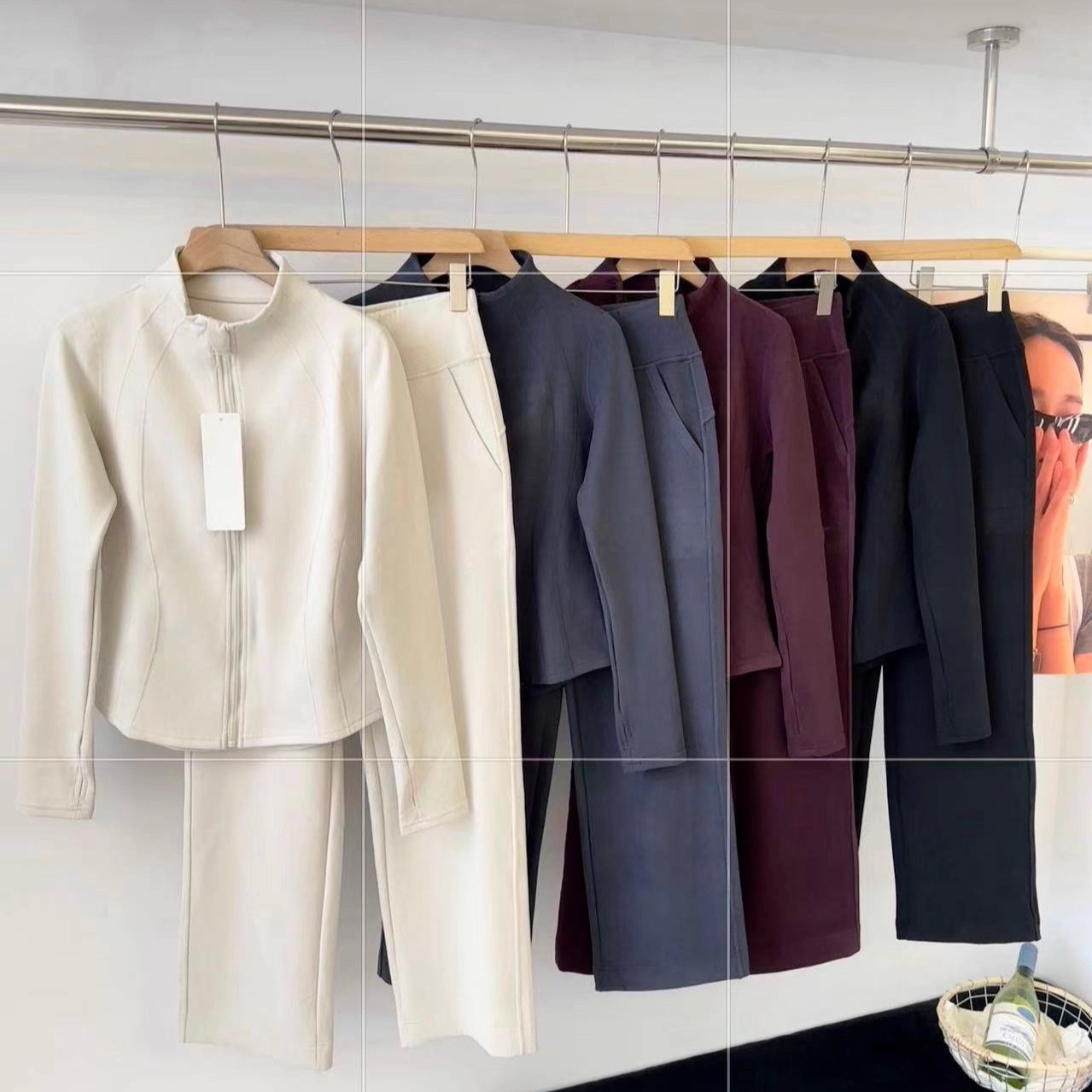 Sangpo Yunduo Stand-Up Collar Suit Soft Cashmere Protein 2025 New Women's Outer Wear Micro-Velvet Slim Sports Two-Piece Set