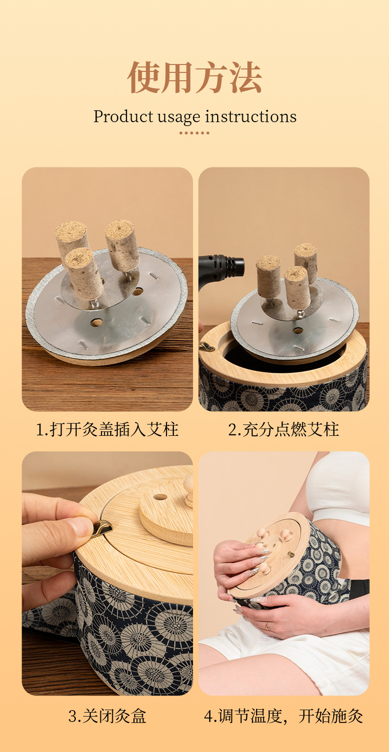 Moxibustion Box Portable Moxa Burner Bamboo Warm Moxa Jar for Waist Abdomen Home Use with 54 Moxa Cones preparation