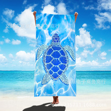 乌龟图案跨境热卖 海洋生物海豚海螺 蓝色热带鱼沙滩巾速干浴巾