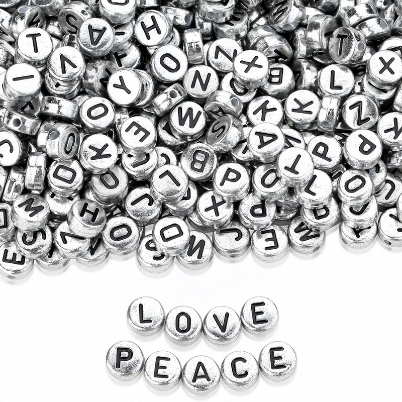 4*7mm English Letter Beads Ancient Silver Background Black Letters Acrylic Loose Beads Beaded Friendship Bracelet DIY Jewelry Accessories 4*7mm English Letter Beads Ancient Silver Background Black Letters Acrylic Loose Beads Beaded Friendship Bracelet DIY Jewelry Accessories