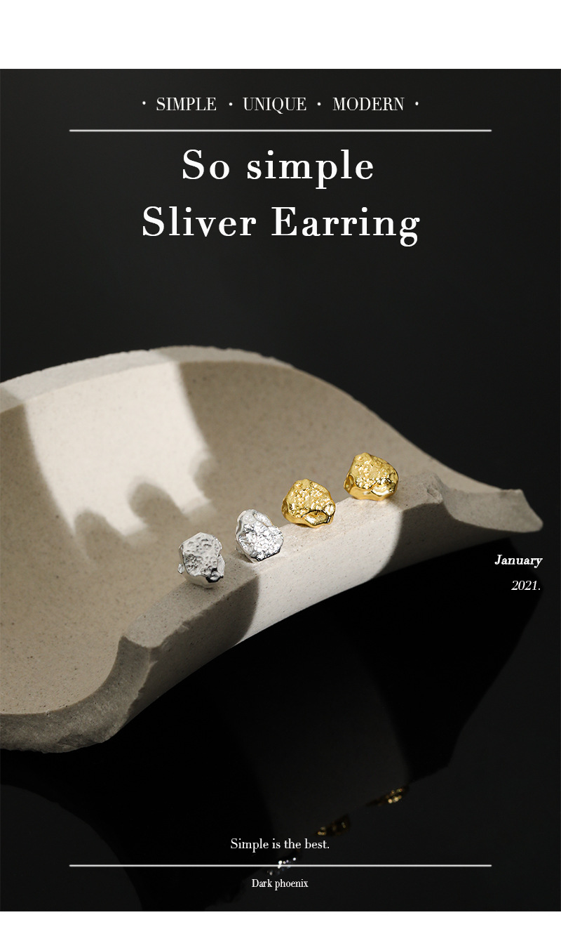 0.03µm Gold Plating Thickness Korean Irregular Concave-convex Lava S925 Sterling Silver Earrings