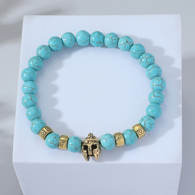 Pulsera de ágata gris-azul-naranja con cuentas de piedra volcánica negra, estilo natural espartano