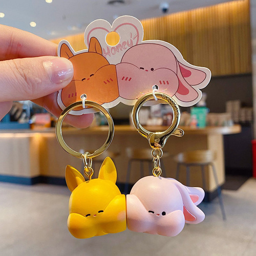 Original Couple's Knob and Your Stick Car Keychain Cute and Exquisite Resin Piggy Couple Bag Hook Ornament
