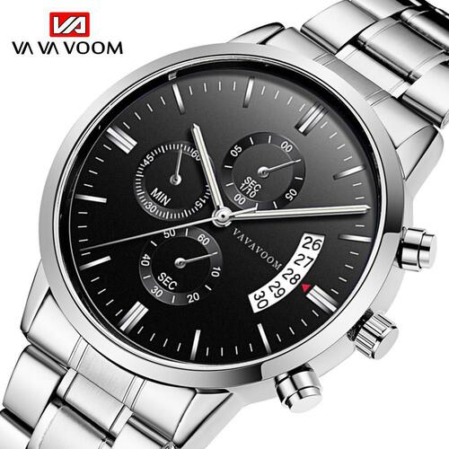 Cross-border Amazon Stainless Steel Band Watch Men's European and American Business Fashion Casual Calendar Quartz Watch Wholesale