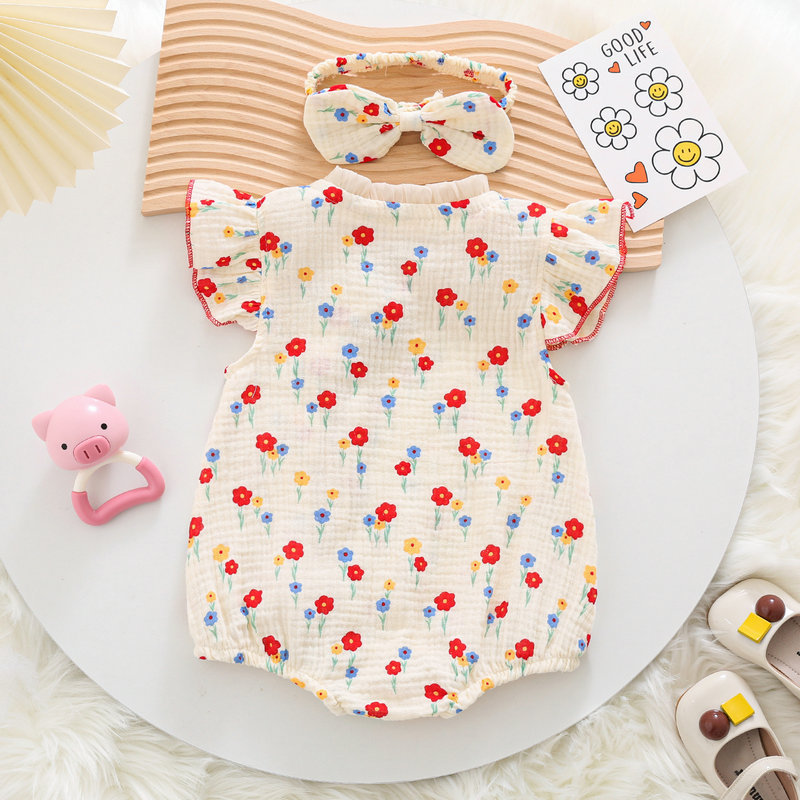 Infantil verano mono estilo occidental bebé niña funda de gasa princesa triángulo romper pelo banda