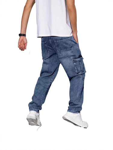 American-style street cool retro multi-pocket work jeans for spring and autumn, loose straight-leg casual pants