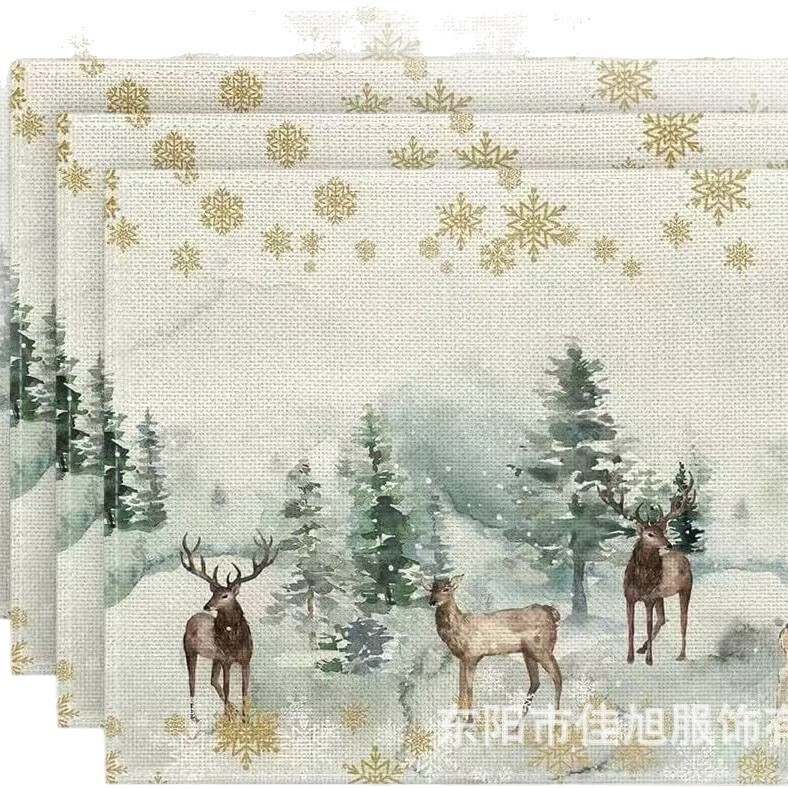 圣诞树雪人餐垫套装亚马逊印花亚麻防污隔热垫桌北欧风圣诞限定|undefined
