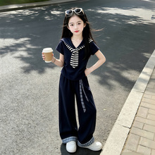 女童夏季巨好看套装2026新款流行海军领飘带短袖儿童韩系休闲裤
