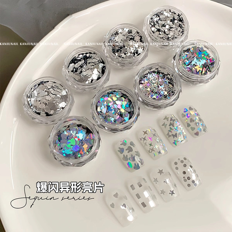 Internet Celebrant New Nail Art Sequins Super Flash silver Stars Love Laser Silver Butterfly Blue Tears Nail Decoration Accessories Internet Celebrant New Nail Art Sequins Super Flash silver Stars Love Laser Silver Butterfly Blue Tears Nail Decoration Accessories