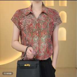 2026夏季新款高级感气质印花短袖衬衫宽松显瘦中老年妈妈女装上衣