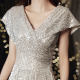 Banquet evening dress 2024 new high-grade V-neck sequined niche light luxury performance host dress dress
