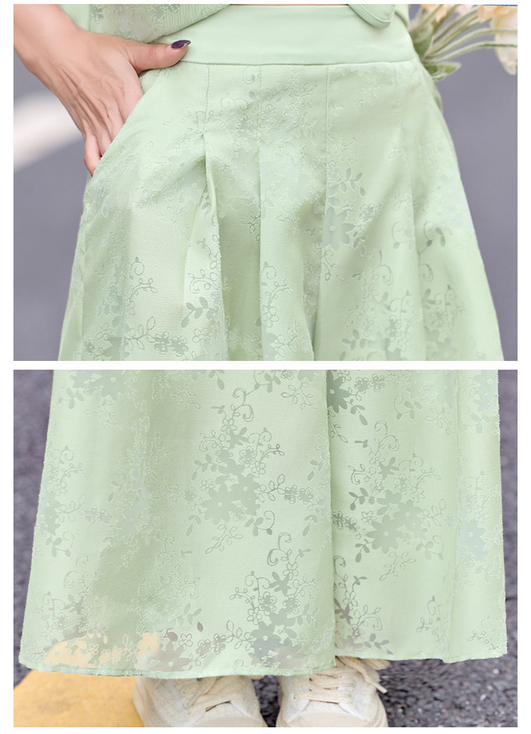 Bộ váy hai mảnh tay ngắn phong cách Trung Hoa cổ điển họa tiết jacquard mùa hè 2025 — Màu vàng be, Màu xanh lá chi tiết 35