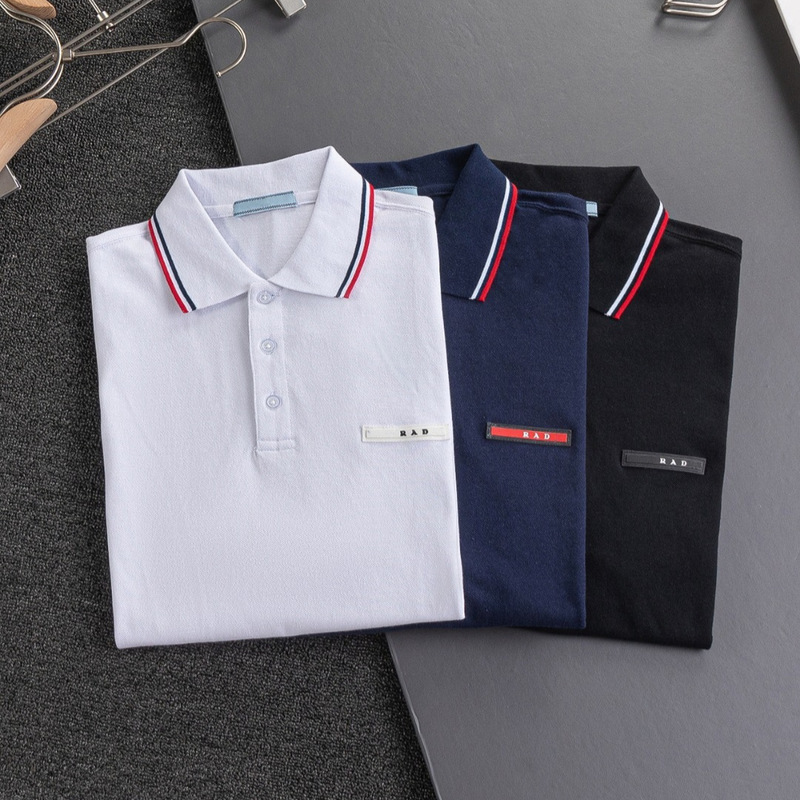 Pujia Correct Version Men's Summer Short-Sleeved Men's T-Shirt Pjia Business Casual Contrasting Color Lapel Men's Short-Sleeved Polo Shirt