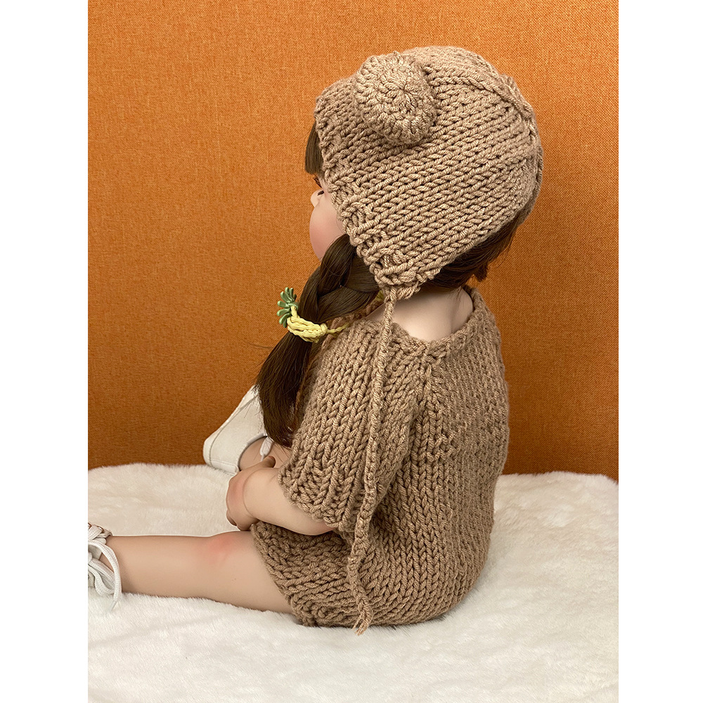 Cute reborn doll Sugar Bean 55cm simulation companion doll washable knitted suit dress-up model treasure