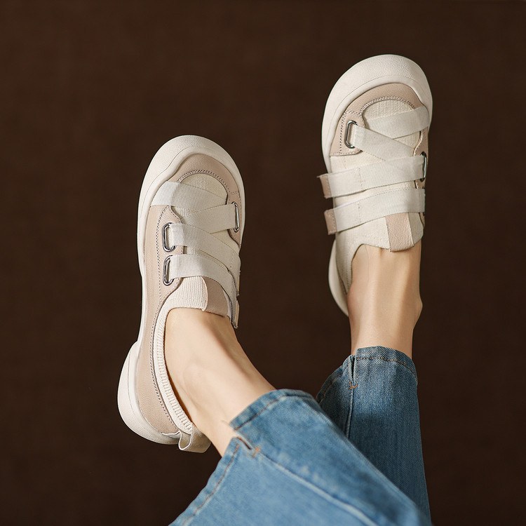 Giày sneaker nữ chunky đế dày da dê phối màu cao cấp — màu đen, màu trắng ngà chi tiết 31