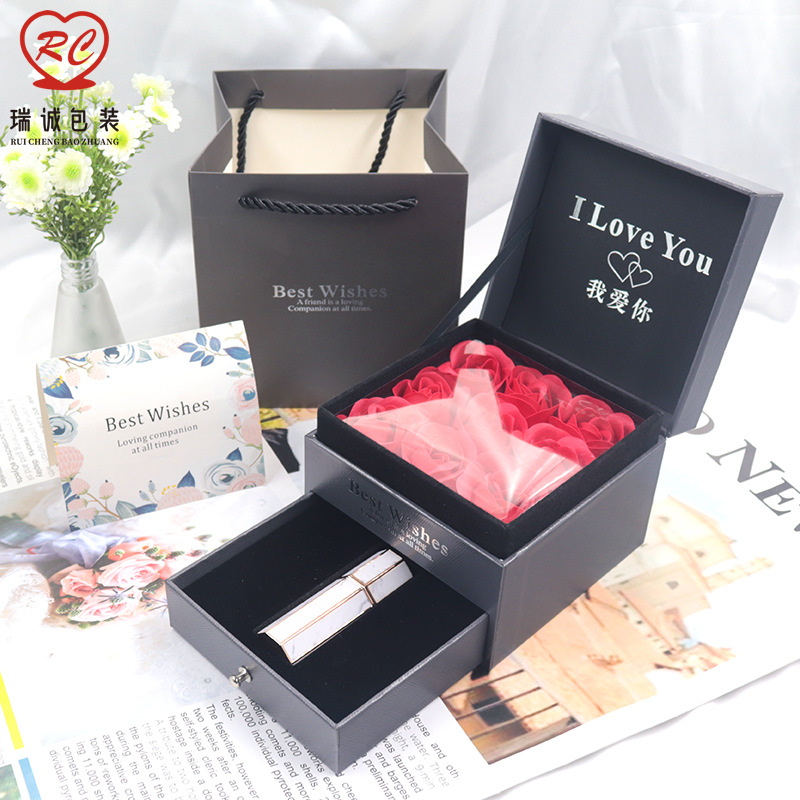 玫瑰花口红包装盒 香花求婚礼盒 戒指项链盒 欧式首饰盒 口红礼盒