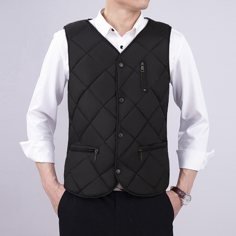 中年爸爸秋冬装背心马甲加绒加厚保暖棉中老年人男士商务坎肩男装