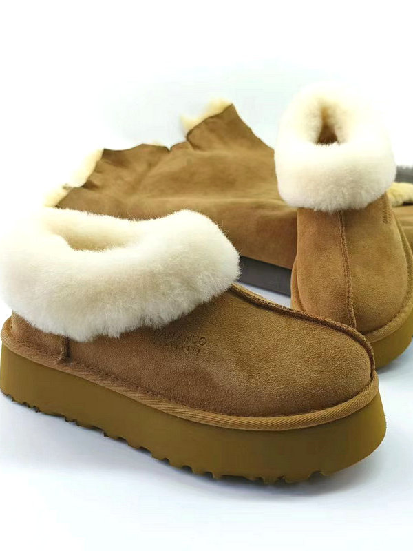 2026 New Style Fur-Integrated Thick-Soled Tazz Snow Boots for Women, Outdoor Wear, Fleece-Lined, Thickened, Closed-Back Wool Cotton Slippers
