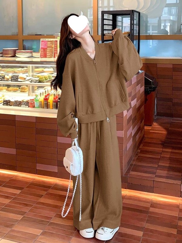 胖MM特大码300斤时尚百搭安哥拉红套装女秋季慵懒风运动服两件套2|undefined