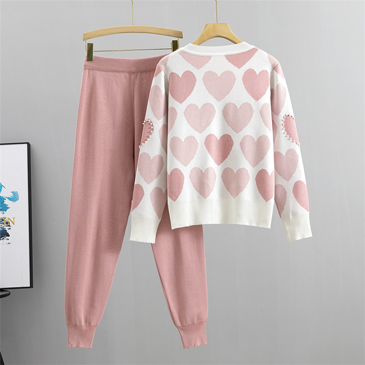 Daily Women's Casual Preppy Style Classic Style Color Block Heart Shape Polyester Pants Sets Pants Sets display picture 4