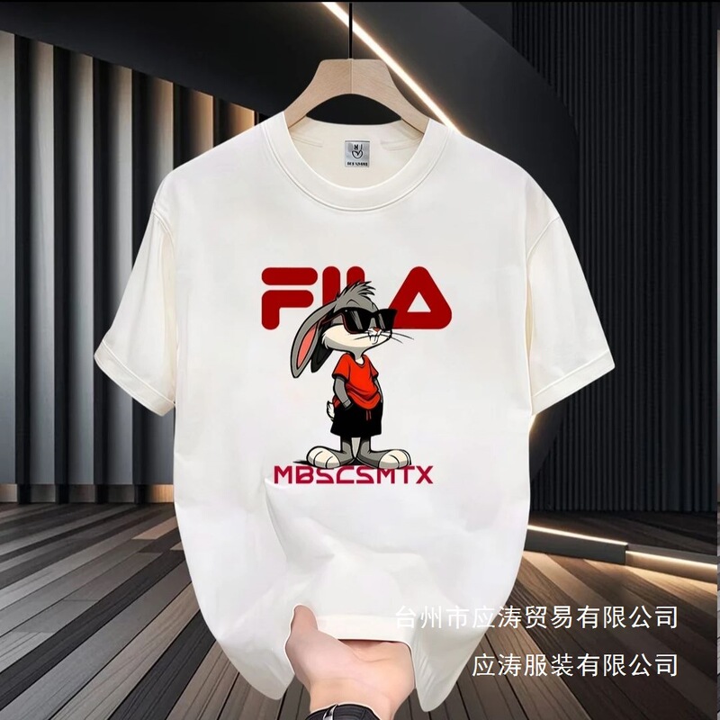 Summer Round Neck Men's Loose Cartoon Print Fashion Short-Sleeved Couple European and American Hip-Hop Men's T-Shirt Wholesale