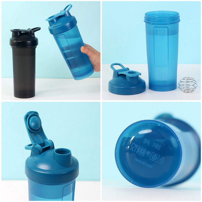 Suministro directo de fábrica 600ml deportes batido taza portátil de fitness taza de batido de proteína en polvo taza de mezcla Logotipo de impresión