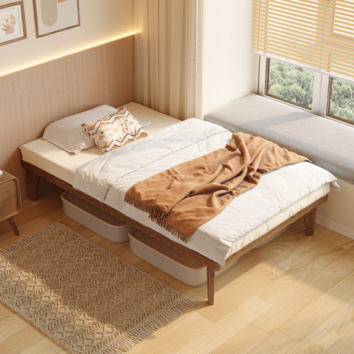 Simple and modern edge bed frame without headboard, space-saving single bed for small apartments, 1.2-meter white ash wood solid wood bed