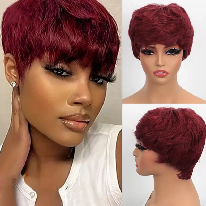 European and American style short gray women's wig with pixie cut bangs and soft hair European and American style short gray women's wig with pixie cut bangs and soft hair