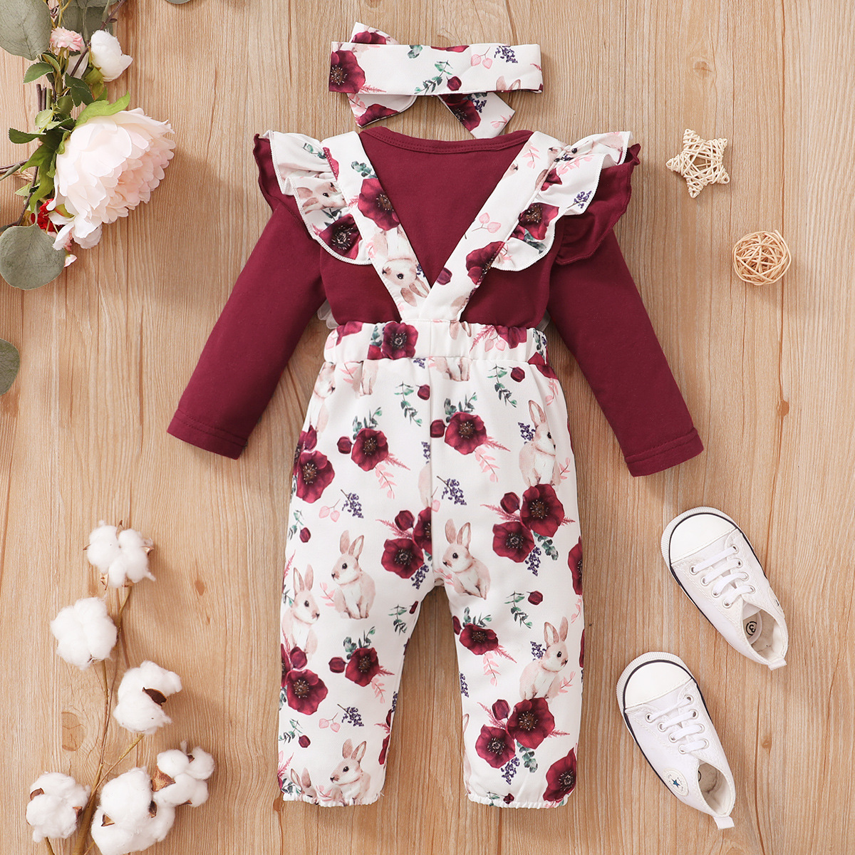 Winter, Spring, Autumn Season Baby Girl'S Gender Retro Flower Girls Clothing Sets